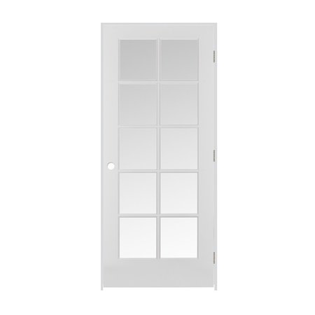 Trimlite Primed 10Lite Clear Tempered Glass Interior French 49/16" LH Prehung Door Brushed Chrome Hinges 2668pri1310CLETLH26D4916